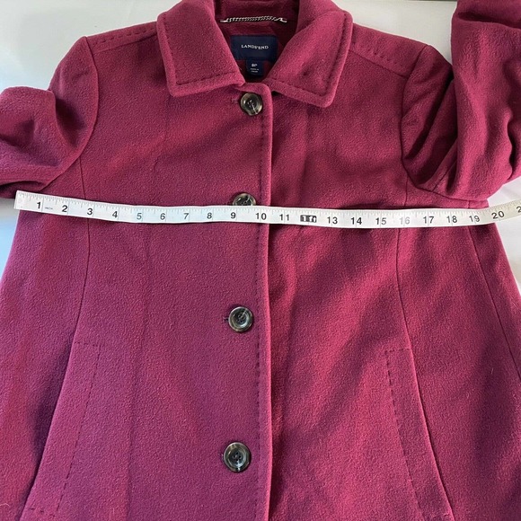 Lands End Swing Pea Coat Overcoat Sz 8P Wool Cashmere Blend Wine Red - Picture 7 of 10